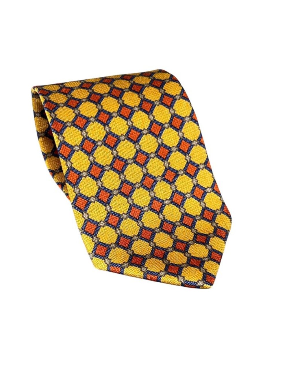 Jhane Barnes Geometric Yellow & Orange 100% Silk Handmade Tie Mens 57"x4"